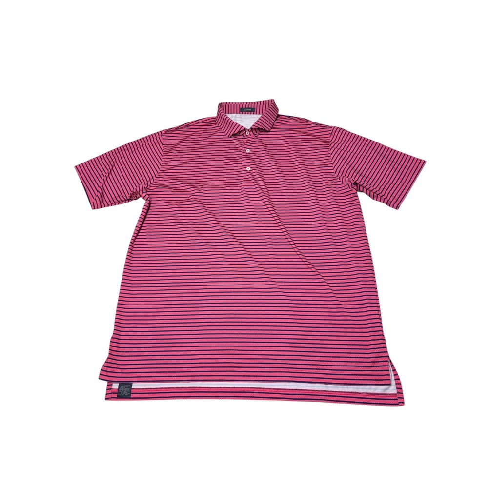 Turtleson Mens XL‎ Pink Navy Blue Striped Performance Golf Polo Shirt Short